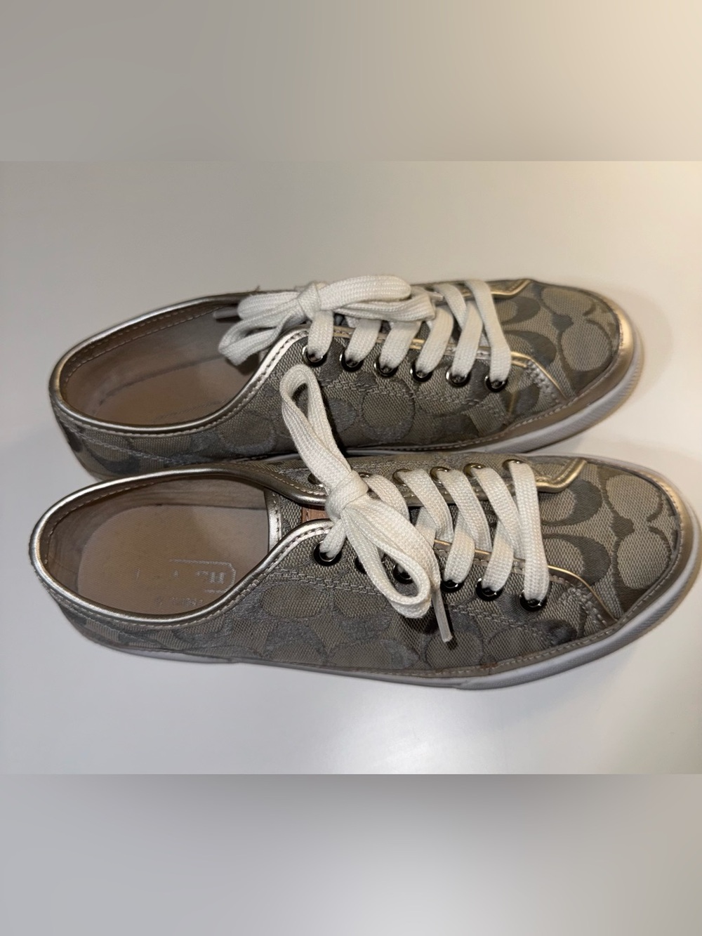 Coach Women's Metallic Signature Low-Top Sneaker in Grey